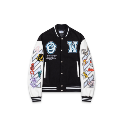 Off-White Varsity Jacket Black With Design Printed
