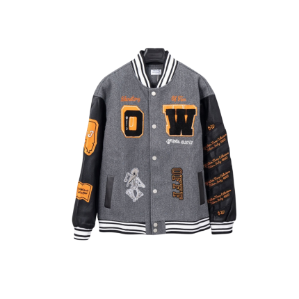 Off-White Varsity Jacket Gray With Orange Design Printed