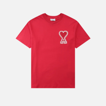 AMI Paris Ami de Cœur Outline Heart T-shirt Red Cotton-Jersey