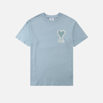 Puma x AMI Tee Faded Denim Blue With The Signature Heart Logo On The Chest