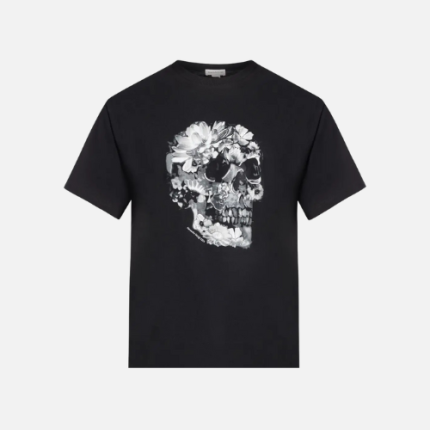 Alexander McQueen Wax Flower Skull-Print T-Shirt Black