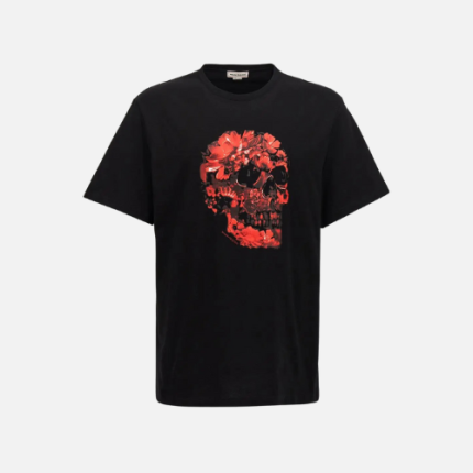Alexander McQueen Wax Flower Skull Printed T-shirt Black