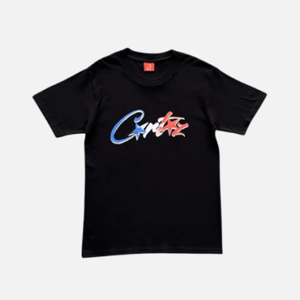 Corteiz Francais Allstarz Black Cotton Tee With A Graphic Print