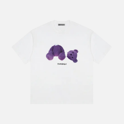 Palm Angels Bear Print T-shirt White With A Purple Bear