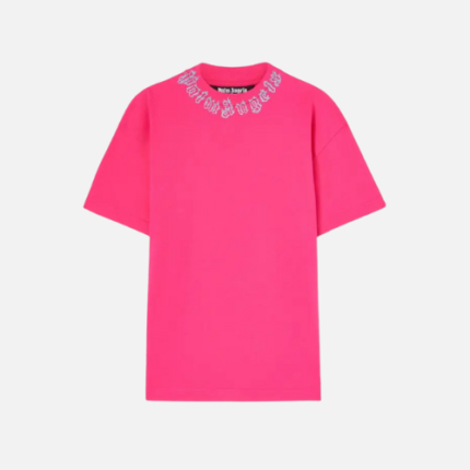 Palm Angels Men's Neck-Logo Cotton T-shirt Fuchsia Pink