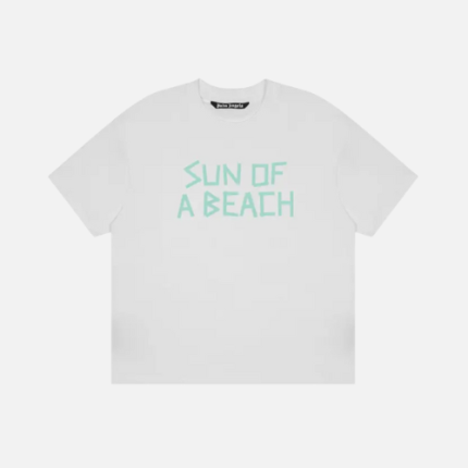 Palm Angels White Cotton "Sun of a Beach" Graphic Print Crewneck T-shirt