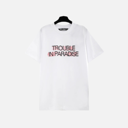 Palm Angels Trouble Paradise T-Shirt White And Pink Cotton