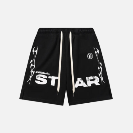 Hellstar Relaxed Elastic Waist Street Wear Cotton Terry Shorts Black