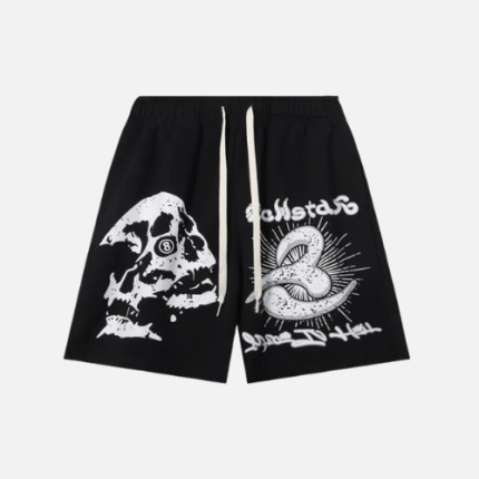 Hellstar Skull 8 Print Logo Black Shorts