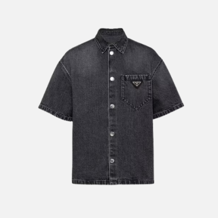Prada Washed Denim Short-Sleeved Shirt Black