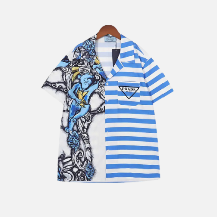 Prada Double Match Camp Shirt Bianco Celeste