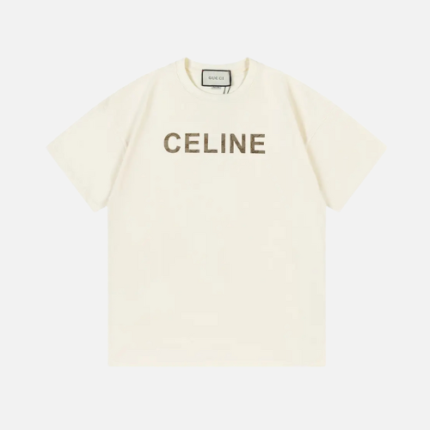 Celine loose T-shirt Ecru Cotton Jersey With A Black Print