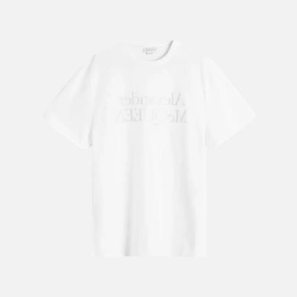 Alexander McQueen Reflective Reverse Logo T-Shirt White Cotton With A Silver Logo