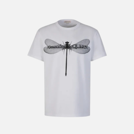 Alexander McQueen Dragonfly-Print Cotton T-Shirt White