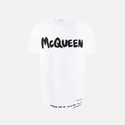 Alexander McQueen Logo-Printed Cotton-Jersey T-shirt White With A Black Logo Print