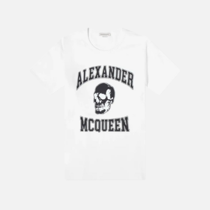 Alexander McQueen Logo-Print Cotton T-shirt Featuring A Skull Graphic White