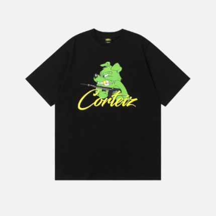 Corteiz K9 Dog Tee Black Cotton With A Green And Yellow Graphic