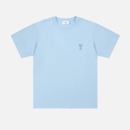 AMI Paris Tonal De Coeur Tee Sky Blue Cotton Jersey