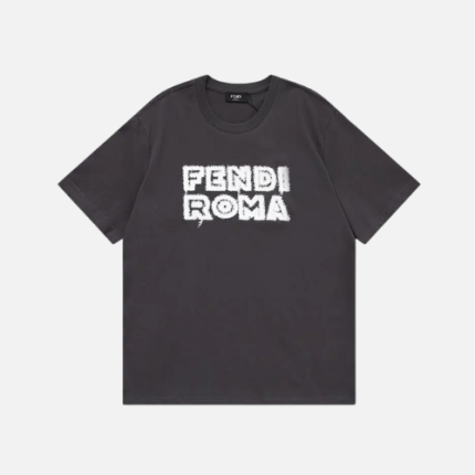 Fendi Roma Embroidered Cotton Short Sleeve T-Shirt Black