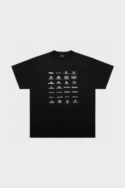Balenciaga Archives Logos-Print Cotton T-Shirt Black