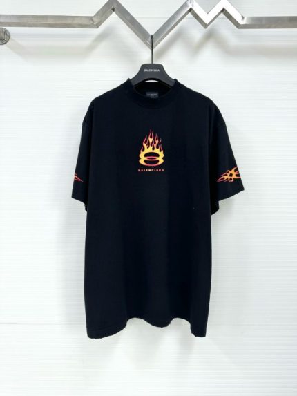 Balenciaga Fire Logo T-Shirt Black