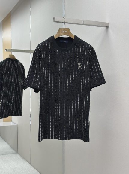 LV Crystal Embellished Cotton T-Shirt Black