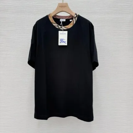 Check Trim Cotton T-shirt Black