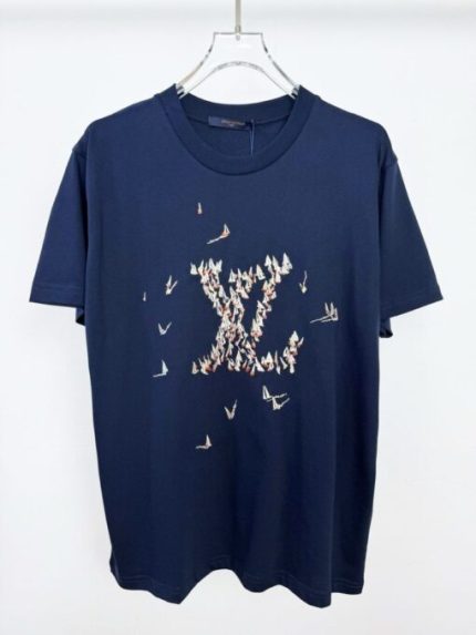 LV Embroidered Cotton T-Shirt Blue