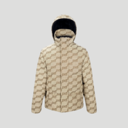 Balenciaga C-Shape Logo Print Puffer Jacket Beige