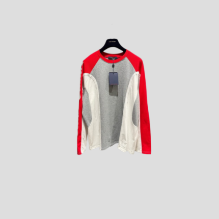 LV Signature Long-Sleeved T-Shirt In A Gray And White Panel With Crimson Raglan Sleeves