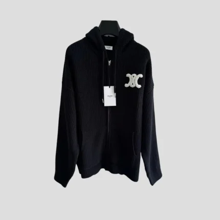 Celine Homme Logo-Appliquéd Ribbed Wool Jacket In Black