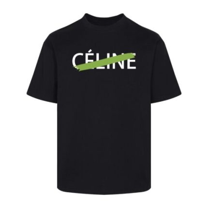 Celine Loose T-shirt Cotton Jersey Black With The Brand Name Crossed Out With A Green Line