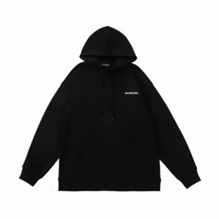 Balenciaga White Small Logo Hoodie Black