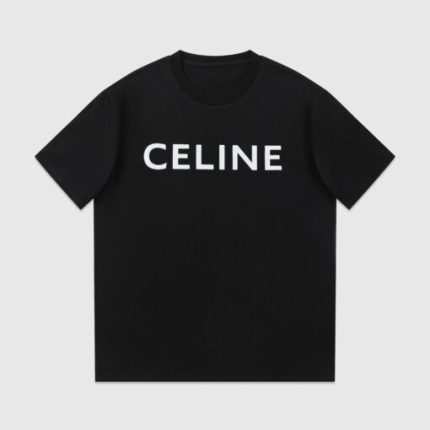 Celine Loose T-Shirt Cotton Jersey With A Screen Printed Logo Black And White
