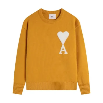 Ami Paris De Coeur Felted Merino Wool Sweater Orange