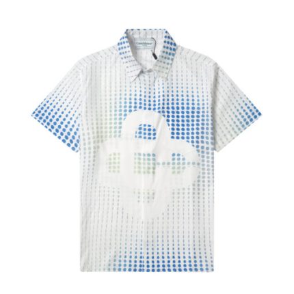 CASABLANCA Polo Check White Sky Blue T Shirt With Monogram Design