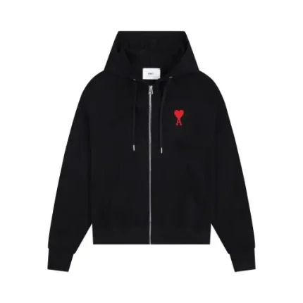 AMI Paris Zipped Hoodie Black