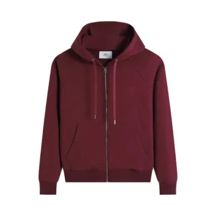 Ami Paris Ami De Coeur Zip-Up Hoodie Maroon