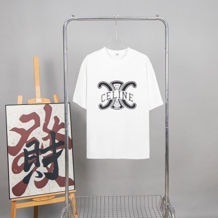 Celine Loose T-shirt Cotton Jersey Featuring The Brand's Signature 'Triomphe' Logo Print White