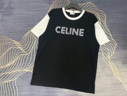 Celine Loose T-Shirt  Cotton Jersey With Studs Black And White