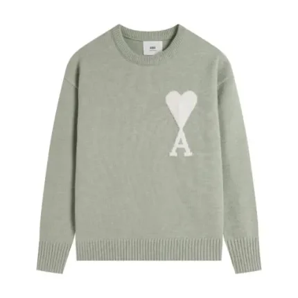 Ami Paris De Coeur Felted Merino Wool Sweater Sage