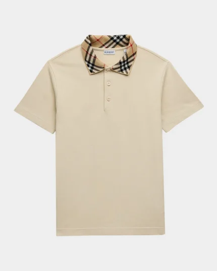 Burberry Cody Check-Collar Polo T-Shirt Beige