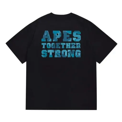 BAPE A Bathing Ape Blue Logo T Shirt Black - Imagen 2