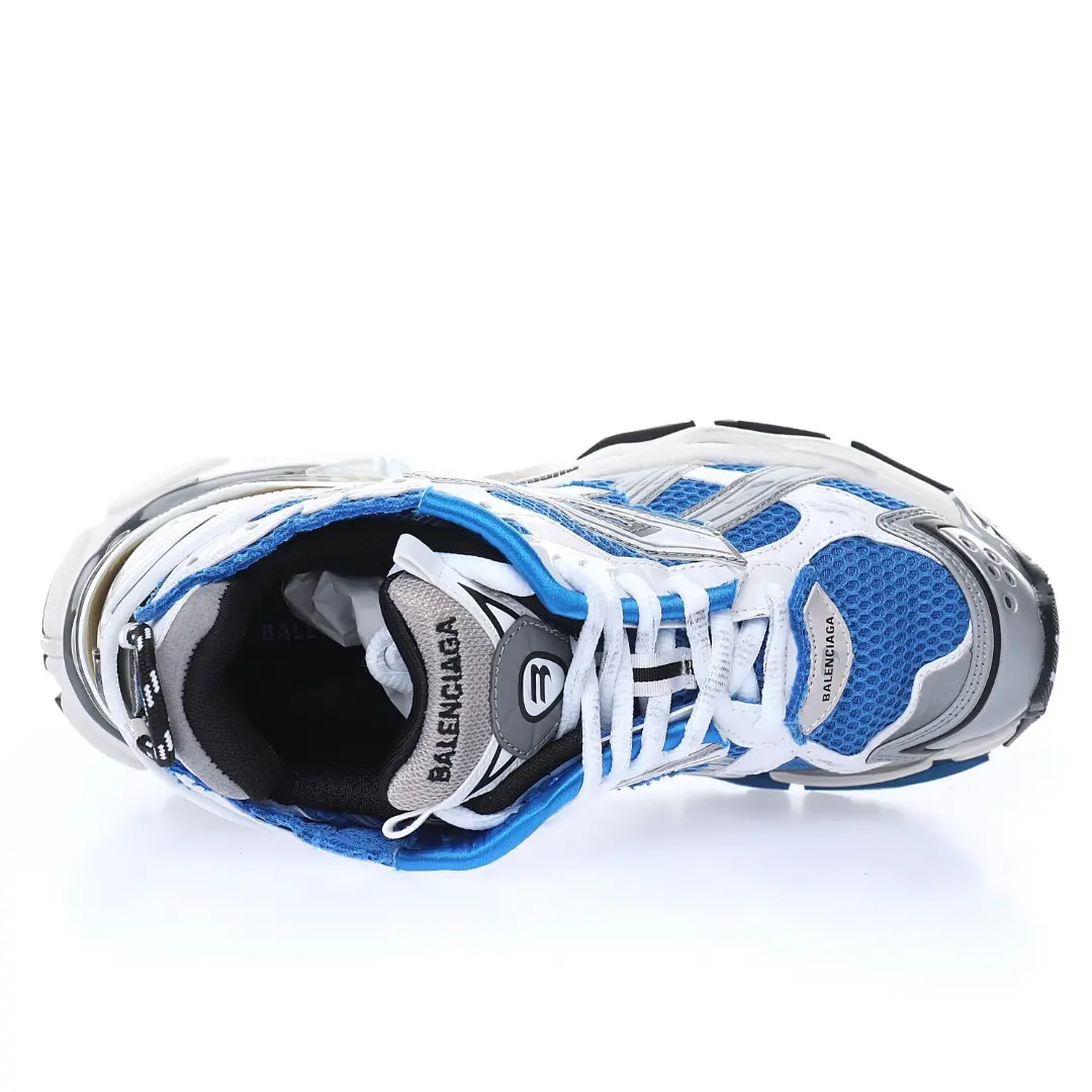 BALENCIAGA Runner Sneaker Blue and White – Iconic 90s Retro Technical Mesh Runner - Imagen 4