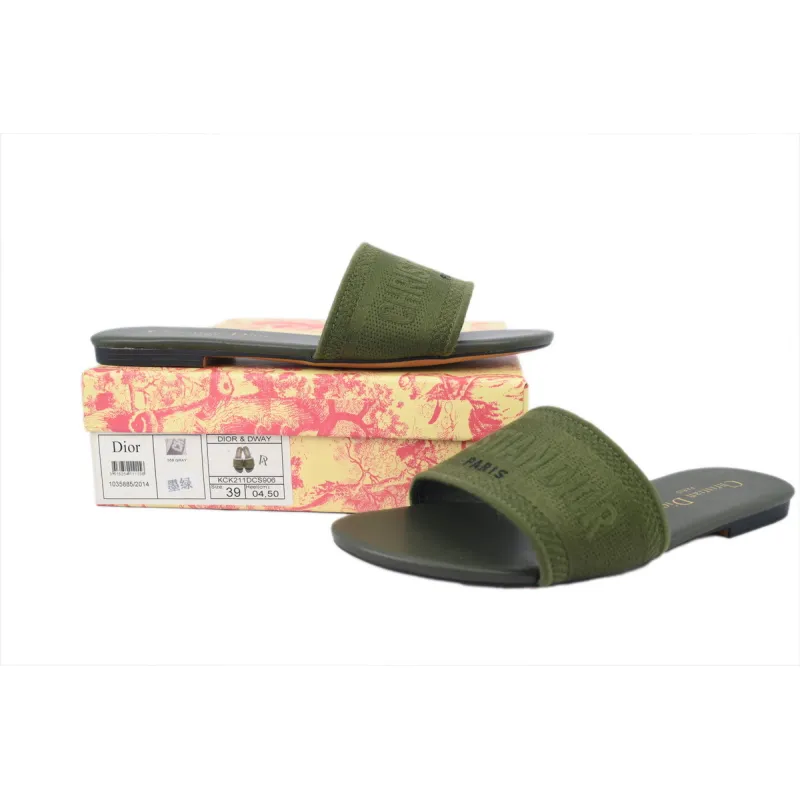 Dior Dway Slide Dark Green Embroidered Cotton - Imagen 3
