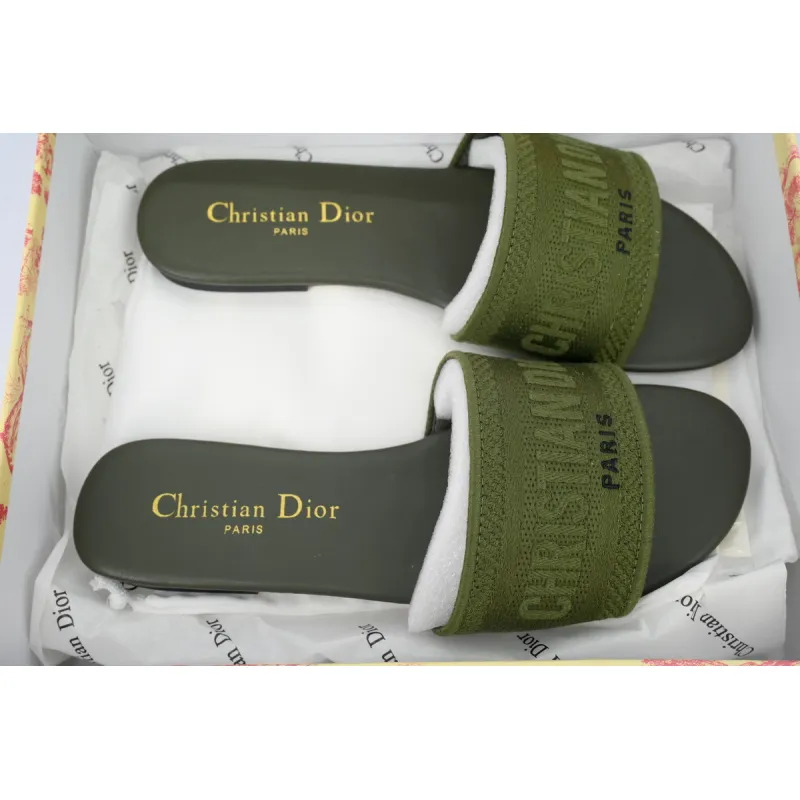 Dior Dway Slide Dark Green Embroidered Cotton - Imagen 2