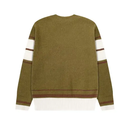 Ami Paris Heart Shaped Towel Embroidery Jacquard ADC Wool V Neck Sweater Brownish Green - Imagen 2