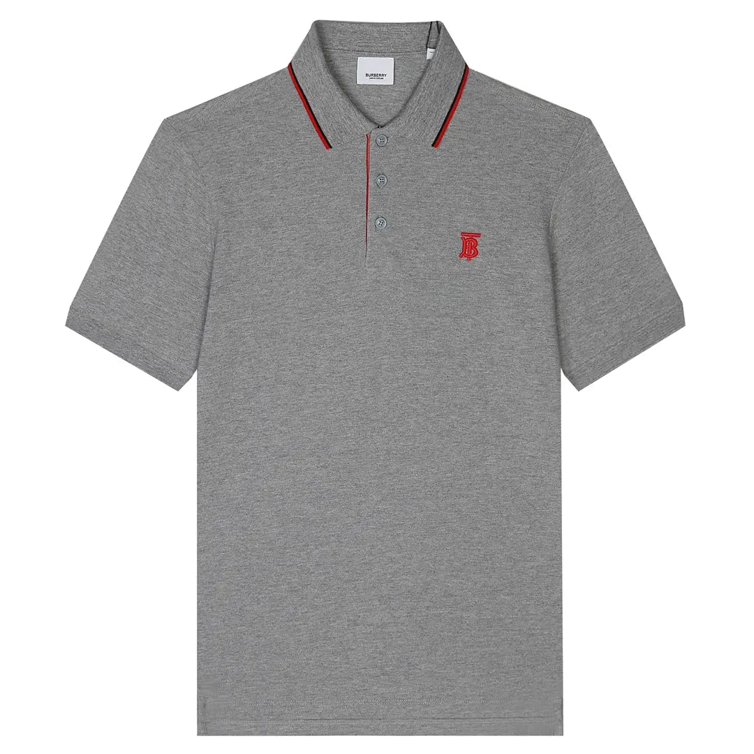 Burberry Icon Stripe Placket Cotton Piqué Polo Shirt Grey