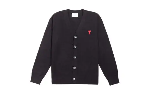 Ami Paris De Coeur Extrafine Merino Wool Cardigan Black
