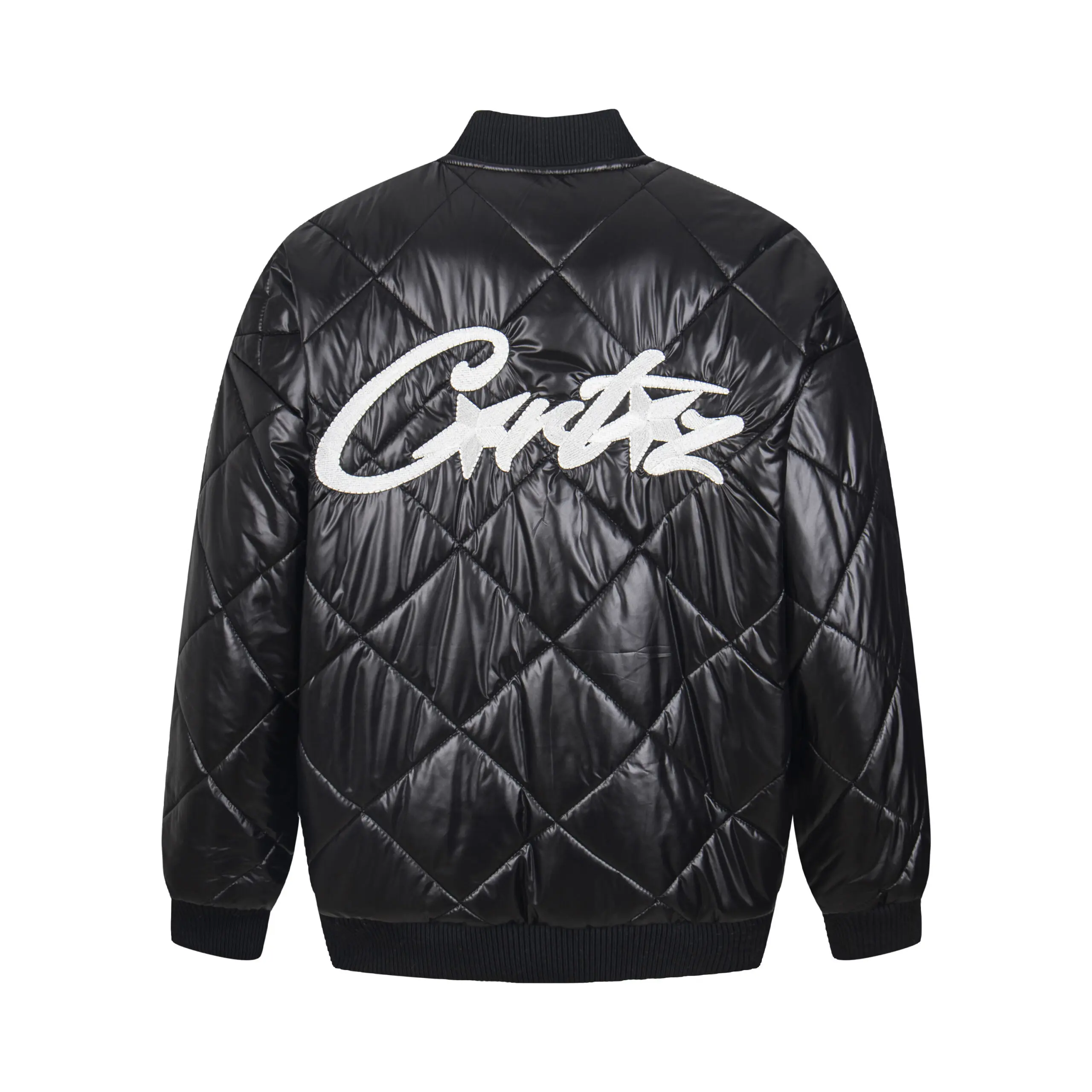 Corteiz Devil’s Island Winter Diamond Pattern Down Cotton Jacket Black - Imagen 2